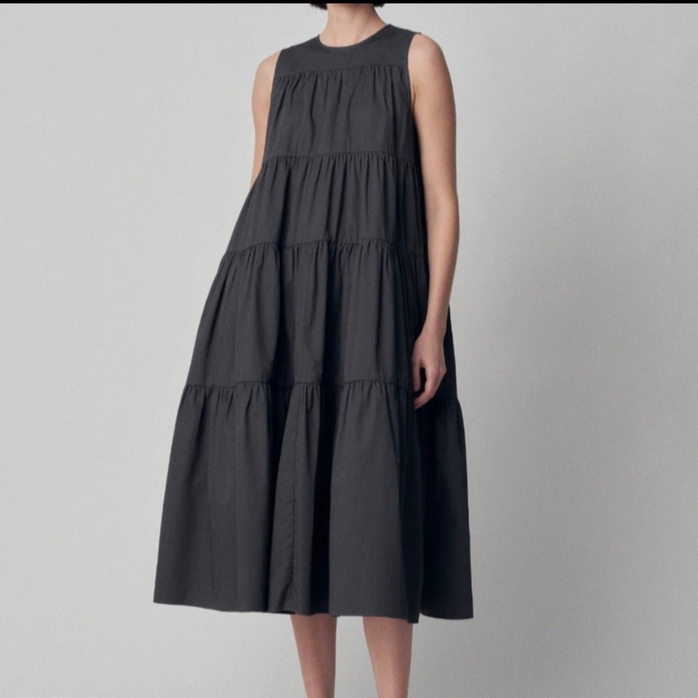 CO Essentials tiered Poplin Sleeveless tiered black voluminous cotton Dress XL